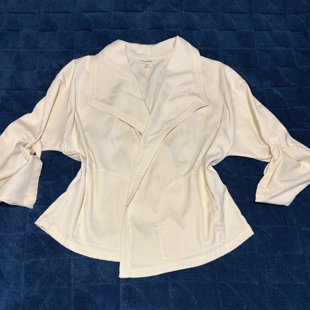 Max Studio Women Ivory Twill Drape Front Jacket